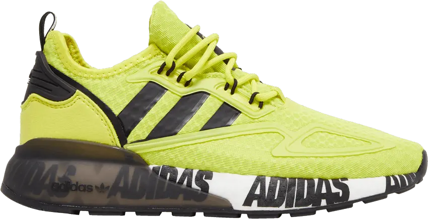  Adidas ZX 2K Boost J &#039;Bold Logo Graphic - Acid Yellow&#039;