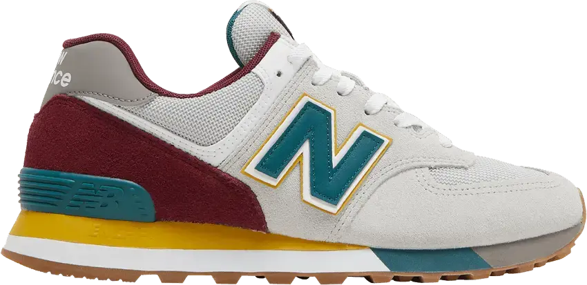  New Balance 574 Grey Burgundy Teal Yellow