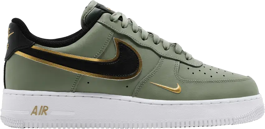  Nike Air Force 1 Low &#039;07 LV8 Double Swoosh Olive Gold Black