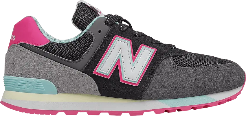  New Balance 574 Big Kid Wide &#039;Black Pink Glow&#039;