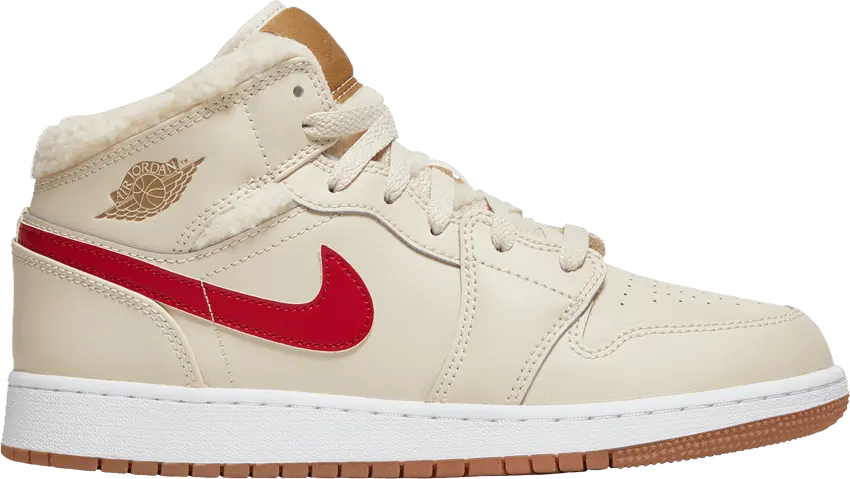  Jordan 1 Mid Utility Fleece Pearl White (GS)