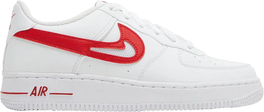  Nike Air Force 1 Low White Red Cut-Out Swoosh (GS)