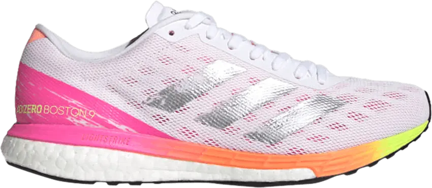  Adidas adidas Adizero Boston 9 White Screaming Pink (Women&#039;s)