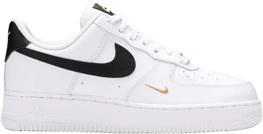  Nike Air Force 1 Low &#039;07 Essential White Black Gold Mini Swoosh (Women&#039;s)