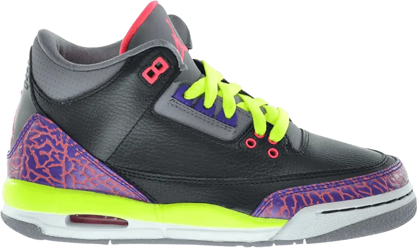  Jordan 3 Retro Black Atomic Red Volt (GS)