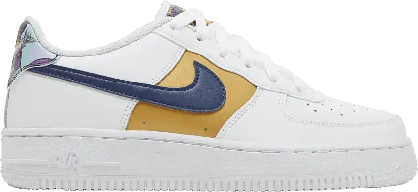  Nike Air Force 1 Low &#039;07 LV8 White Blue Void Metallic Gold (GS)