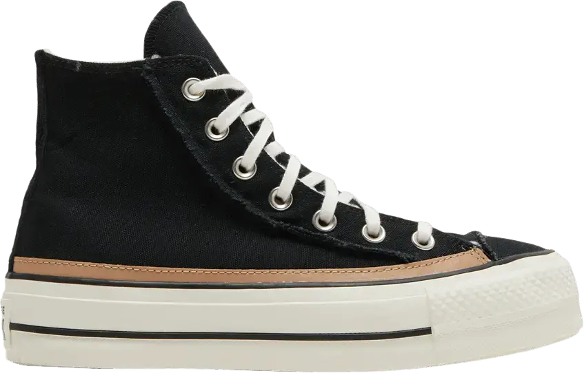  Converse Wmns Chuck Taylor All Star Raw Edge Platform High &#039;Black Champagne Tan&#039;