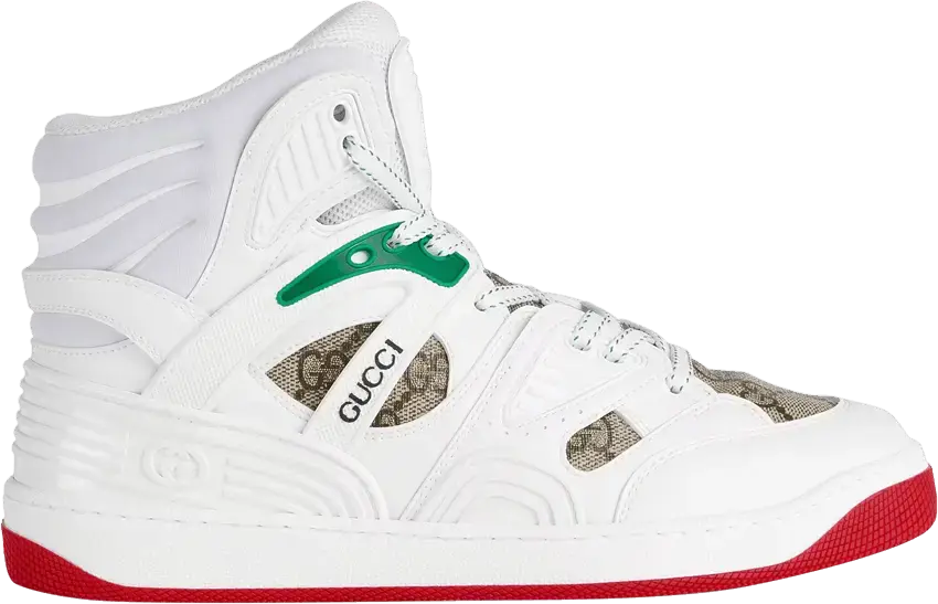  Gucci Wmns Basket Sneaker High &#039;White Demetra Red&#039;