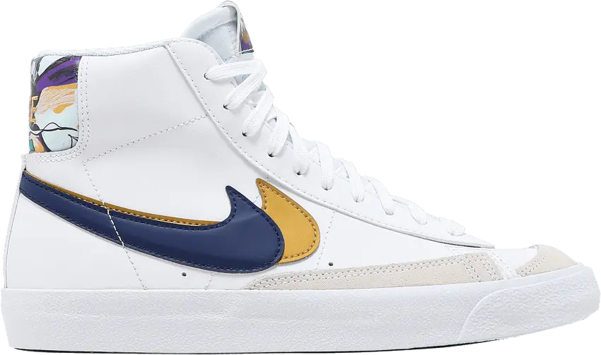  Nike Blazer Mid &#039;77 SE Double Swoosh White Blue Void Metallic Gold (GS)