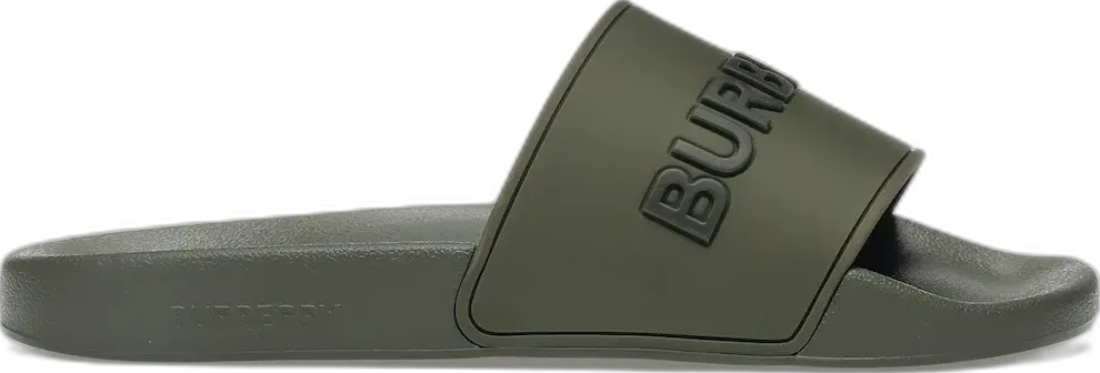  Burberry Embossed Logo Slides Dark Fern Green Black