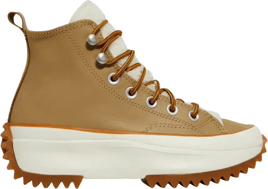  Converse Run Star Hike Hi Platform Sherpa Leather Nomad Khaki Egret Wheat (Women&#039;s)