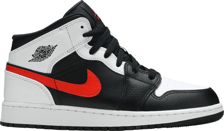  Jordan 1 Mid White Black Chile Red (GS)