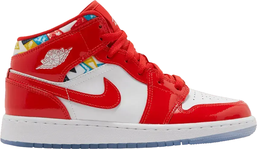  Jordan 1 Mid Barcelona Sweater Red Patent (GS)