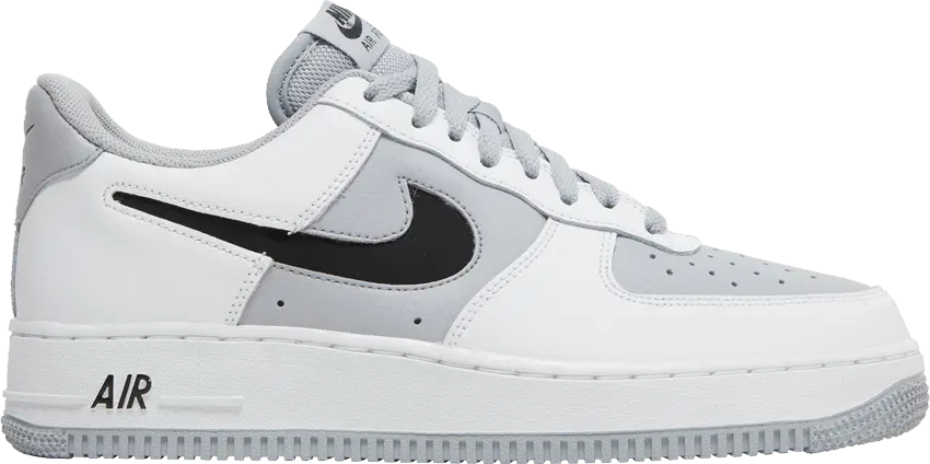  Nike Air Force 1 Low Cut-Out White Grey Black Swoosh