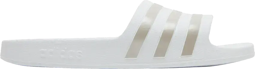  Adidas Adilette Aqua Slides &#039;White Platinum Metallic&#039;