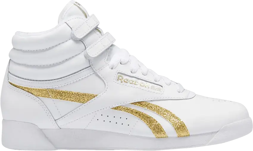  Reebok Wmns Freestyle High &#039;White Gold Metallic Glitter&#039;