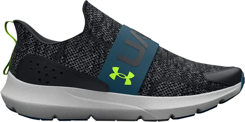  Under Armour Surge 3 Slip GS &#039;Black Static Blue Lime&#039;