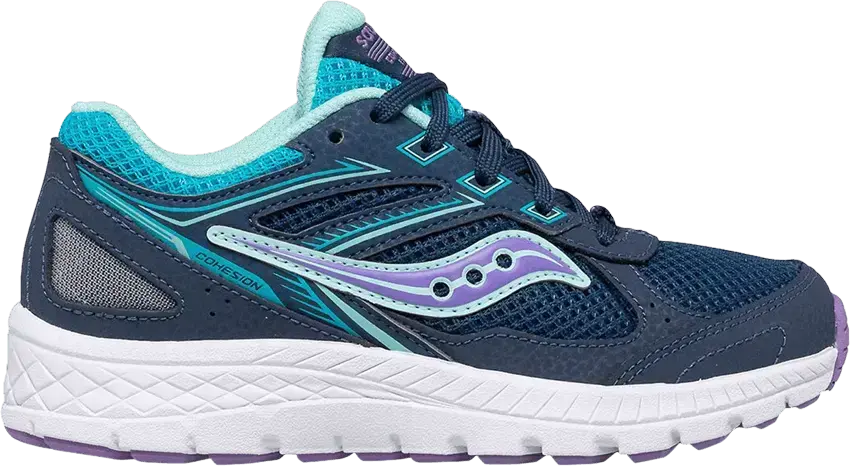 Saucony Cohesion 14 Lace Big Kid &#039;Navy Purple Turquoise&#039;