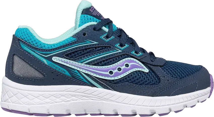  Saucony Cohesion 14 Lace Big Kid &#039;Navy Purple Turquoise&#039;