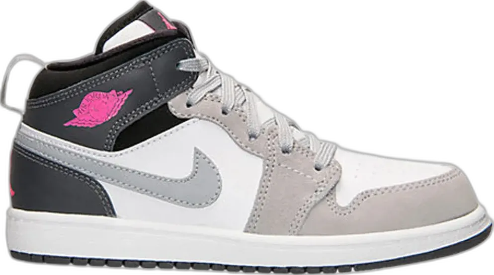  Jordan 1 Mid White Grey Hyper Pink (PS)