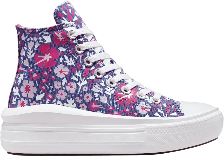  Converse Chuck Taylor All Star Move Platform High GS &#039;Paper Floral - Washed Indigo&#039;