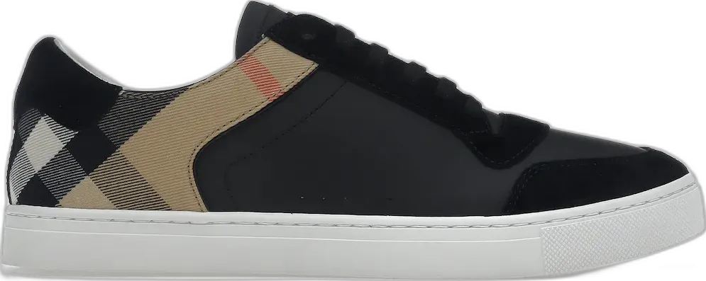  Burberry Leather Suede and House Check Sneakers Black Archive Beige White