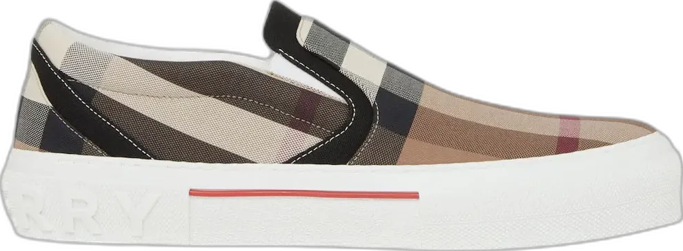  Burberry Slip On Sneakers Exaggerated Check Birch Brown White