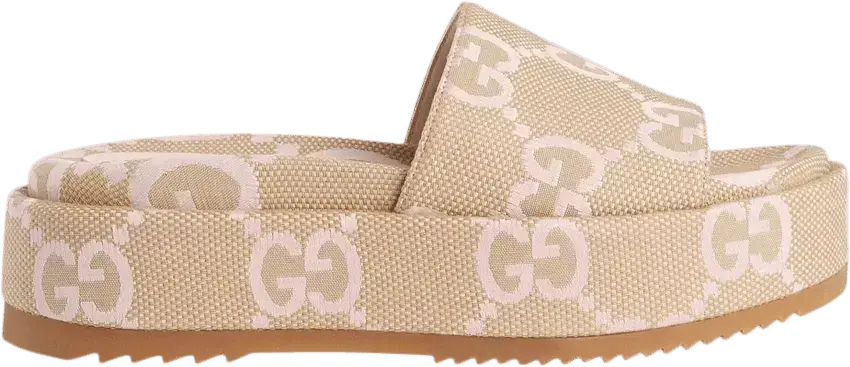  Gucci Wmns Platform Slide Sandal &#039;Jumbo GG - Beige Light Pink&#039;