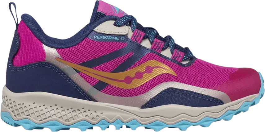  Saucony Peregrine 12 Shield Big Kid &#039;Navy Turquoise Pink&#039;