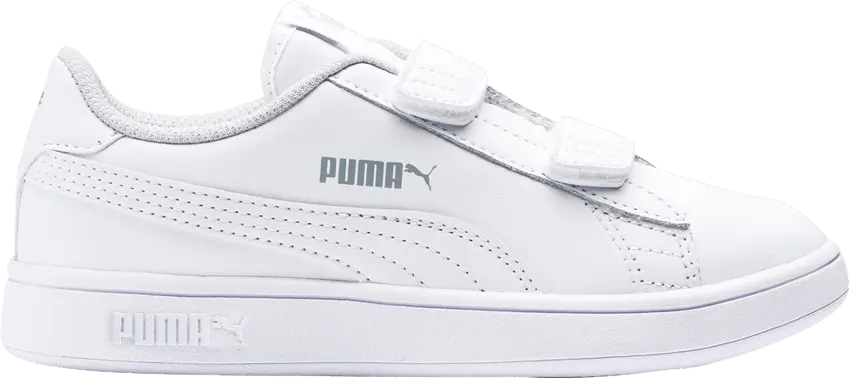  Puma Smash v2 Leather Little Kid &#039;Triple White&#039;