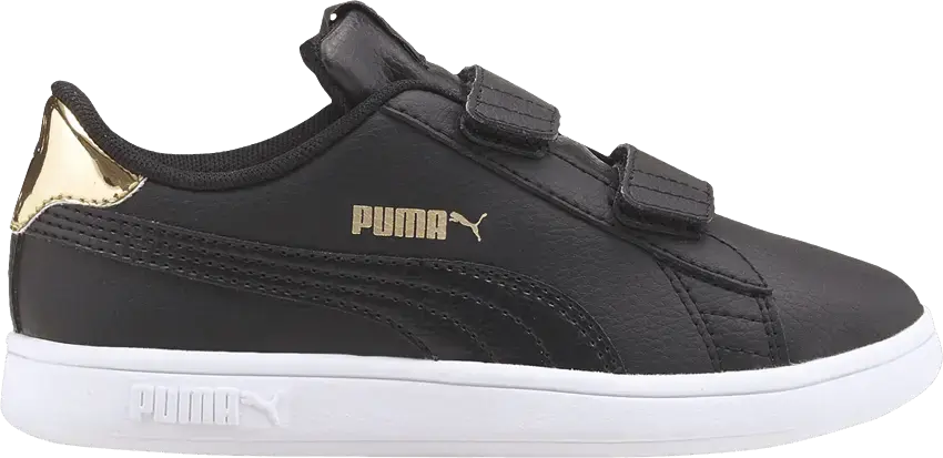  Puma Smash v2 Little Kid &#039;Mirror Metallic - Black Team Gold&#039;