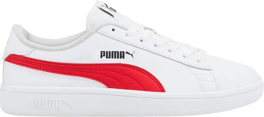  Puma Smash v2 Leather Big Kid &#039;White High Risk Red&#039;