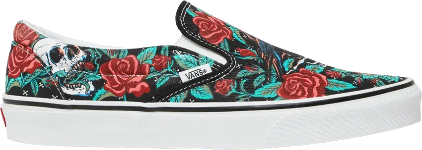  Vans Classic Slip On Rose Skulls