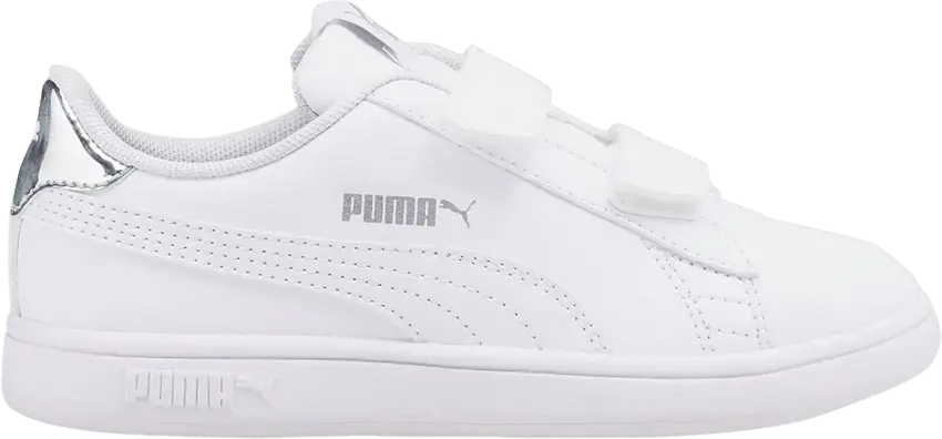  Puma Smash v2 Little Kid &#039;Mirror Metallic - White Silver&#039;