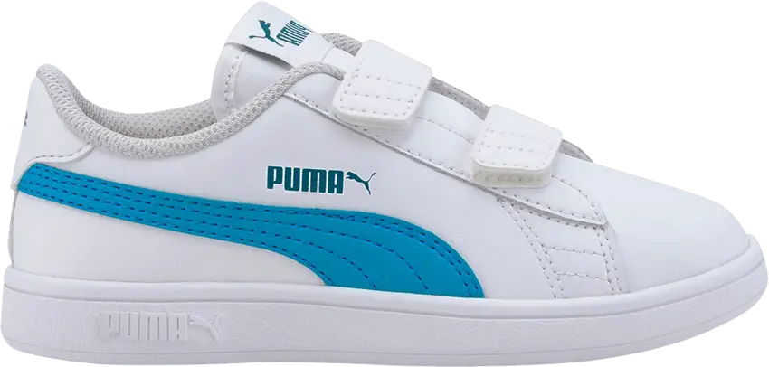  Puma Smash v2 Leather Little Kid &#039;White Dresden Blue&#039;