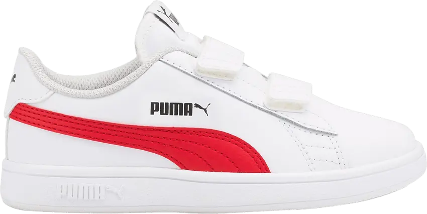  Puma Smash v2 Leather Little Kid &#039;White High Risk Red&#039;