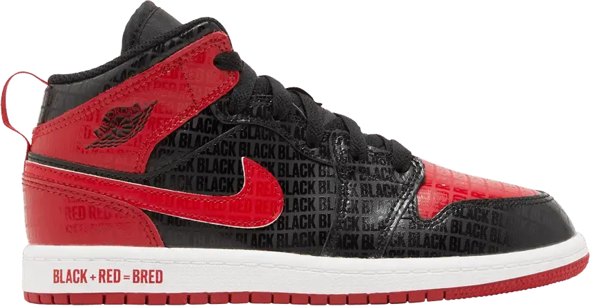  Jordan 1 Mid Black Red Bred (PS)