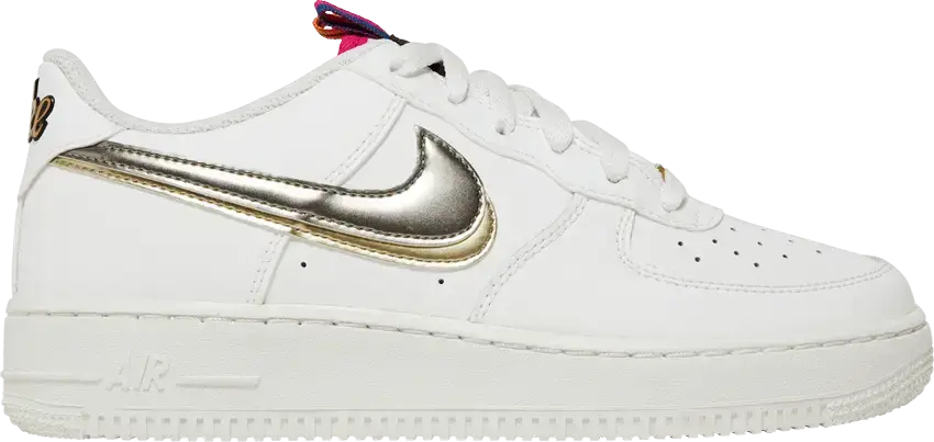  Nike Air Force 1 LV8 Double Swoosh Silver Gold (GS)