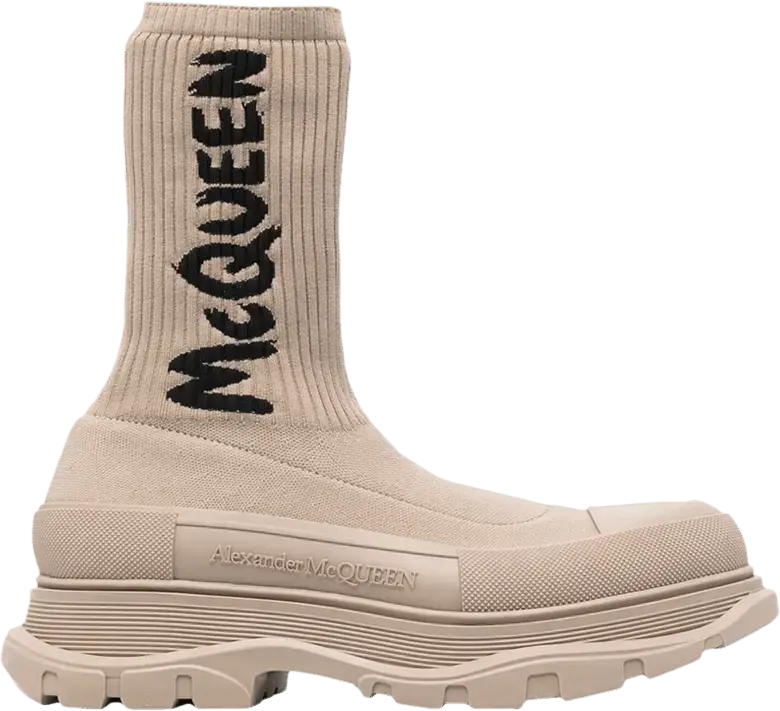  Alexander Mcqueen Alexander McQueen Knit Tread Slick Boot &#039;Beige Graffiti&#039;