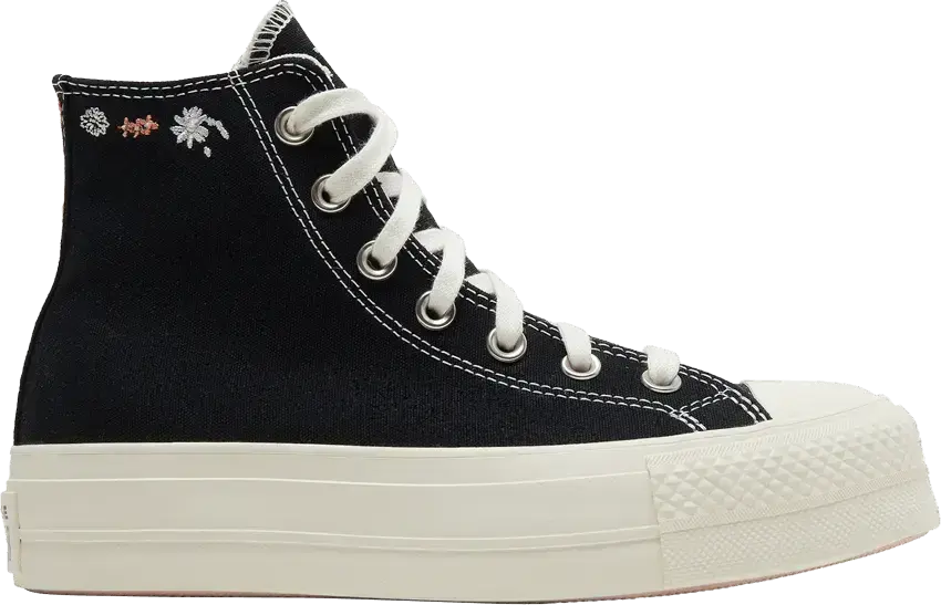  Converse Chuck Taylor All Star Lift Hi Black Floral Embroidery (Women&#039;s)