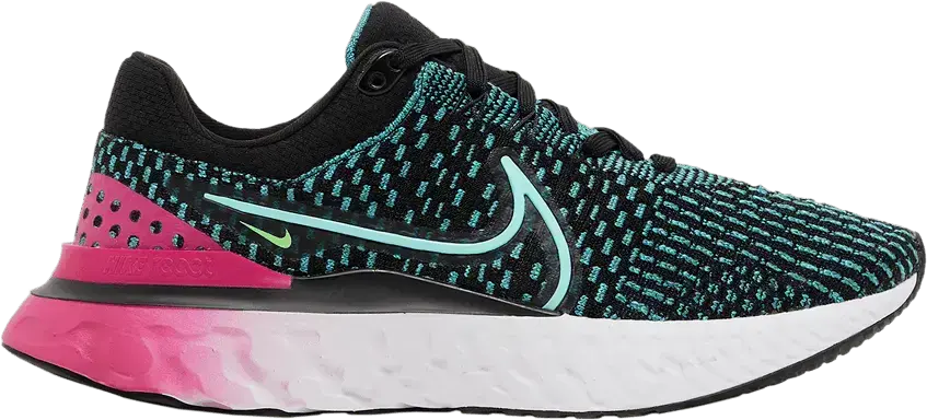  Nike React Infinity Run Flyknit 3 Black Pink Turquoise (Women&#039;s)