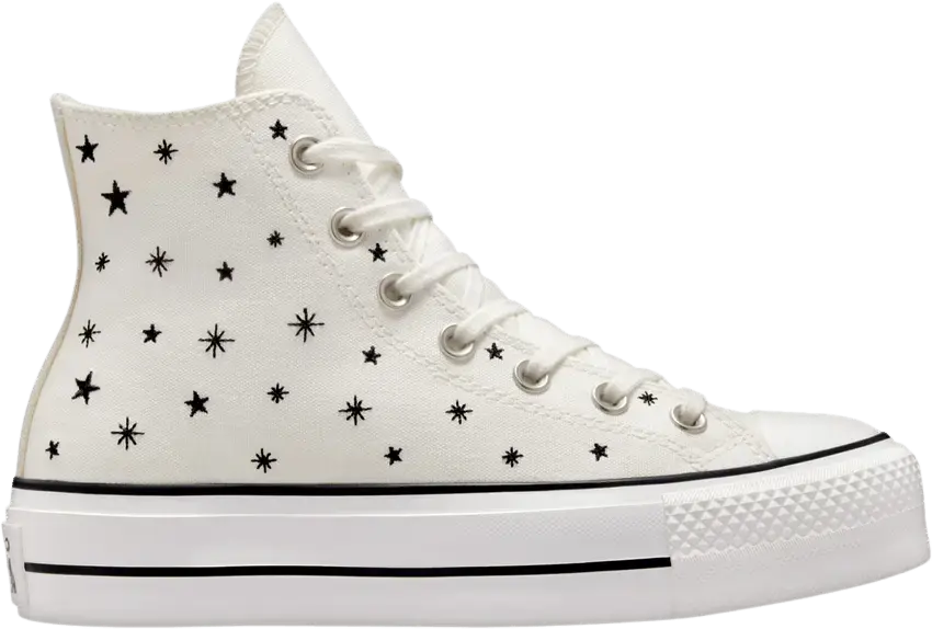  Converse Wmns Chuck Taylor All Star Lift Platform High &#039;Embroidered Stars - Egret&#039;