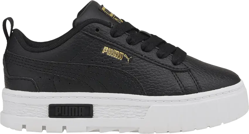  Puma Mayze Leather Little Kid &#039;Black Team Gold&#039;