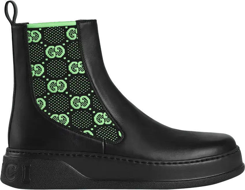  Gucci Boot &#039;GG Jersey - Black Neon Green&#039;