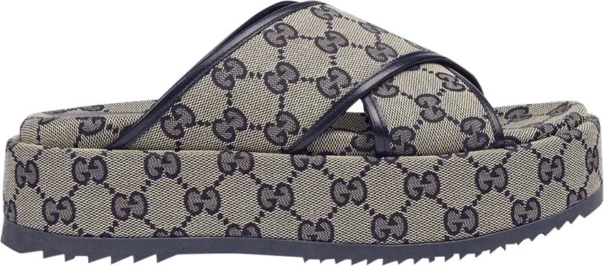  Gucci Wmns GG Platform Slide Sandal &#039;GG Motif - Beige Blue&#039;