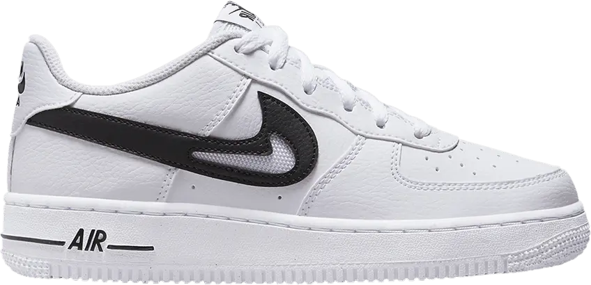  Nike Air Force 1 Low Cut Out Swoosh White Black (GS)