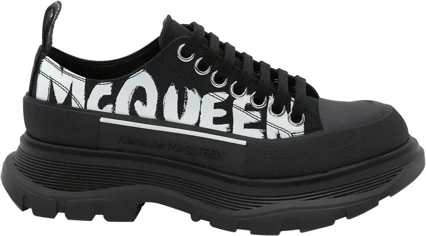  Alexander Mcqueen Alexander McQueen Wmns Tread Slick Lace Up Low &#039;McQueen Graffiti Logo - Black&#039;