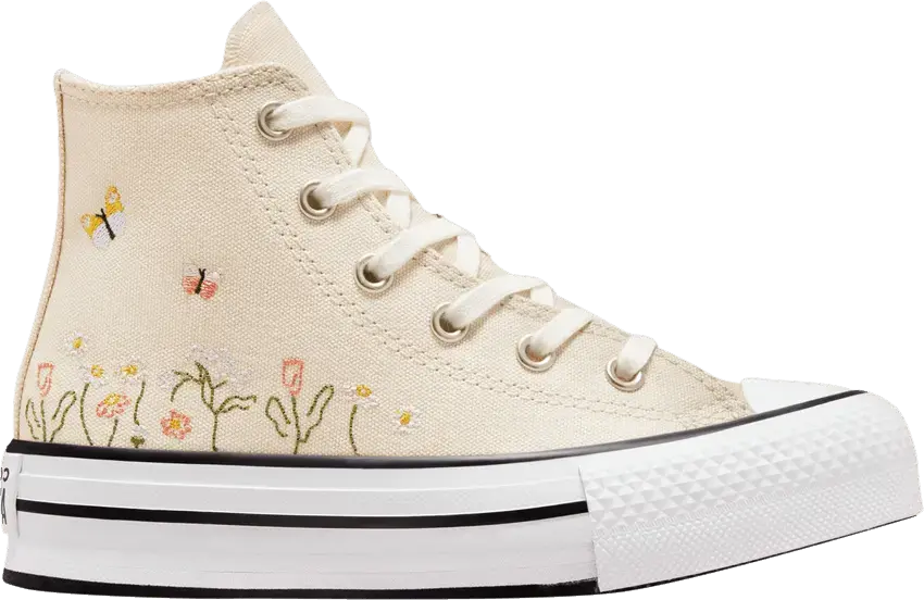  Converse Chuck Taylor All Star Lift Platform High PS &#039;Floral Embroidery - Natural Ivory&#039;