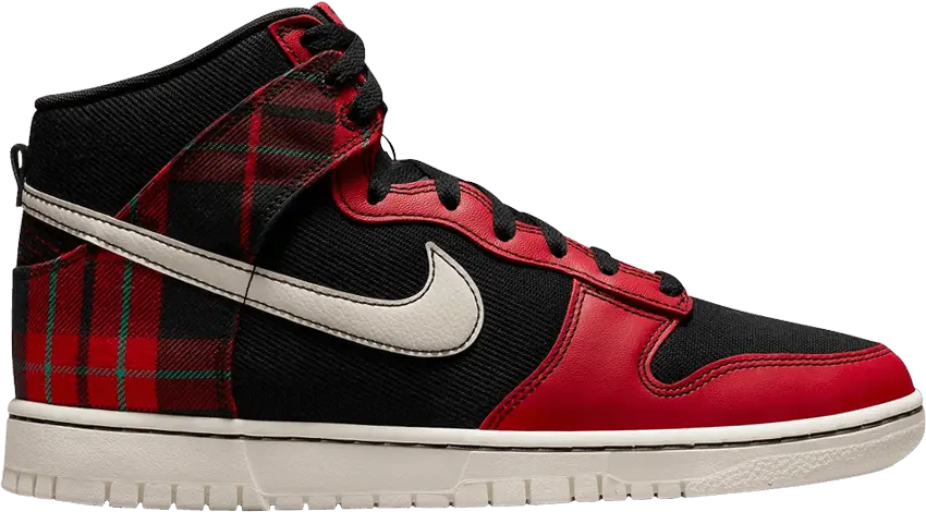  Nike Dunk High SE Tartan Plaid Black University Red