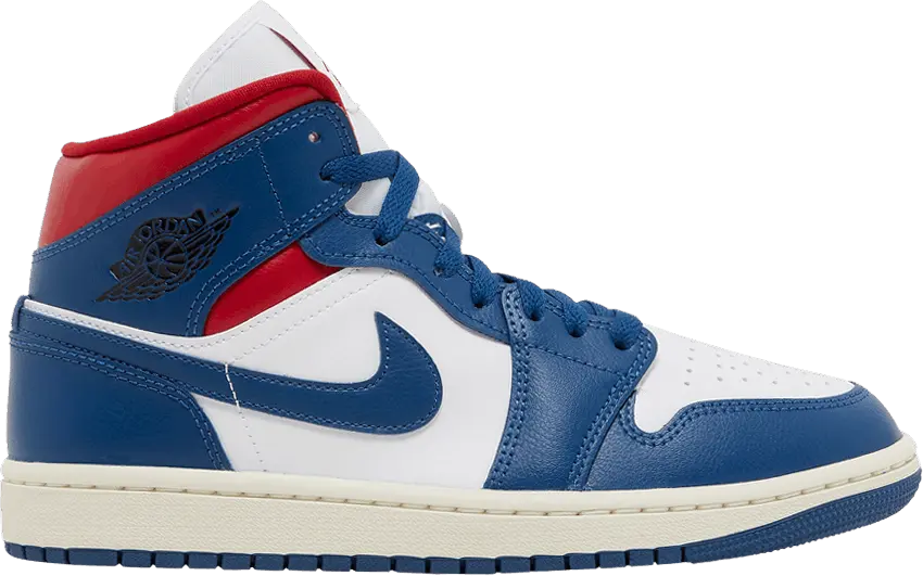  Jordan 1 Mid French Blue Gym Red (Women&#039;s)